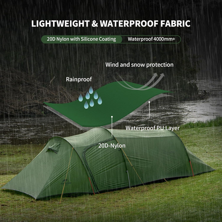 Combining space, durability and waterproofing, this tent is perfect for adventurers seeking to enjoy the outdoors in all seasons and will become an indispensable part of your camping gear.