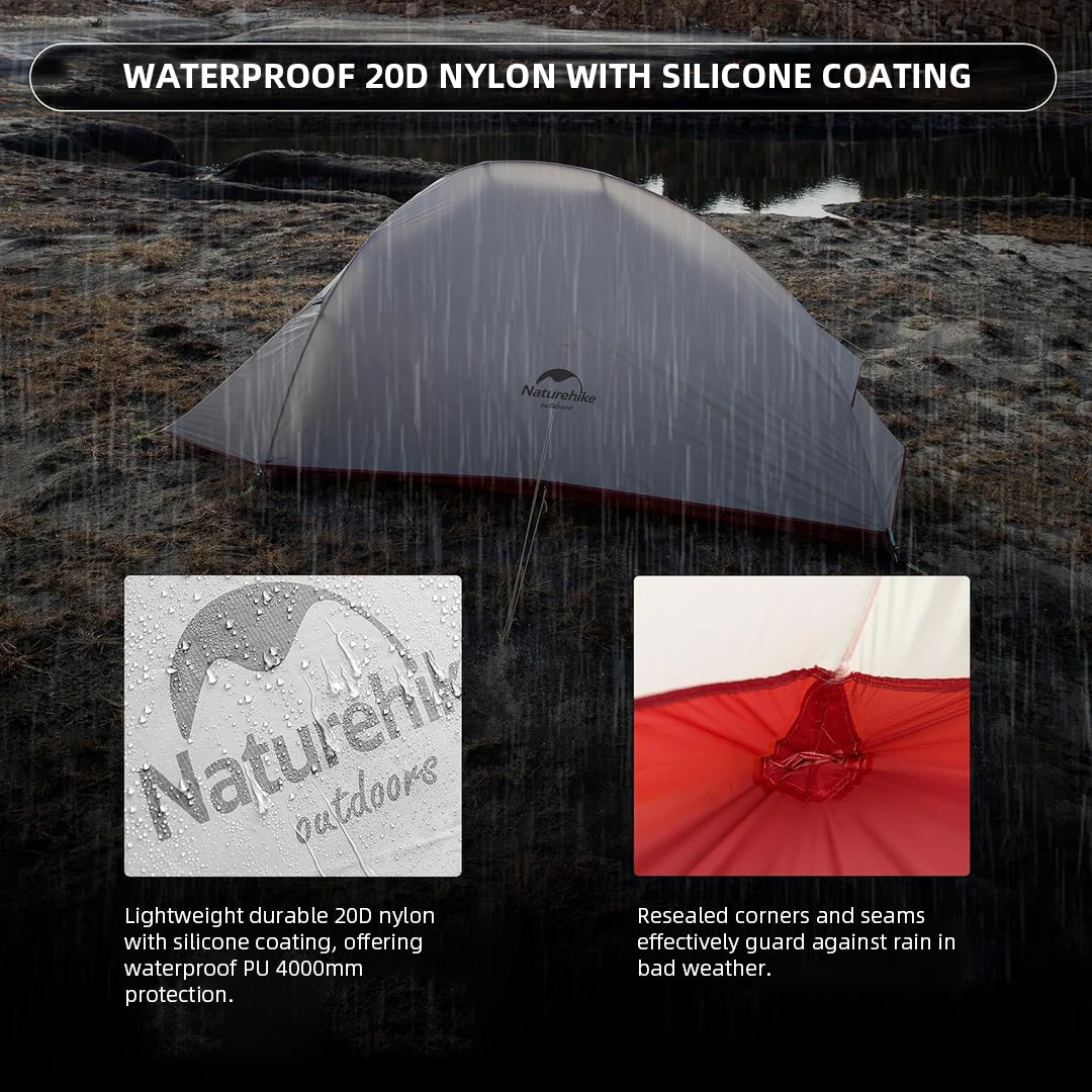 The Cloud Up 2 Lightweight Backpacking Tent is a waterproof tent made from 20D nylon fabric with a silicone coating, providing 400mm of waterproof protection. This lightweight and durable tent is perfect for backpacking, with sealed corners and seams to effectively protect against the bad weather.