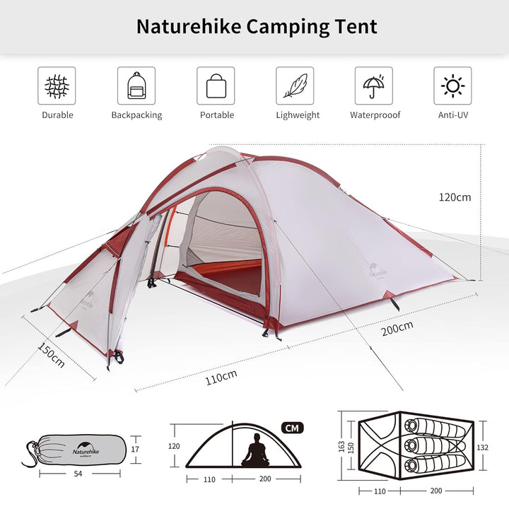 Naturehike Hiby Series Family Tent 20D/210T Pour 3 personnes NH18K240-P