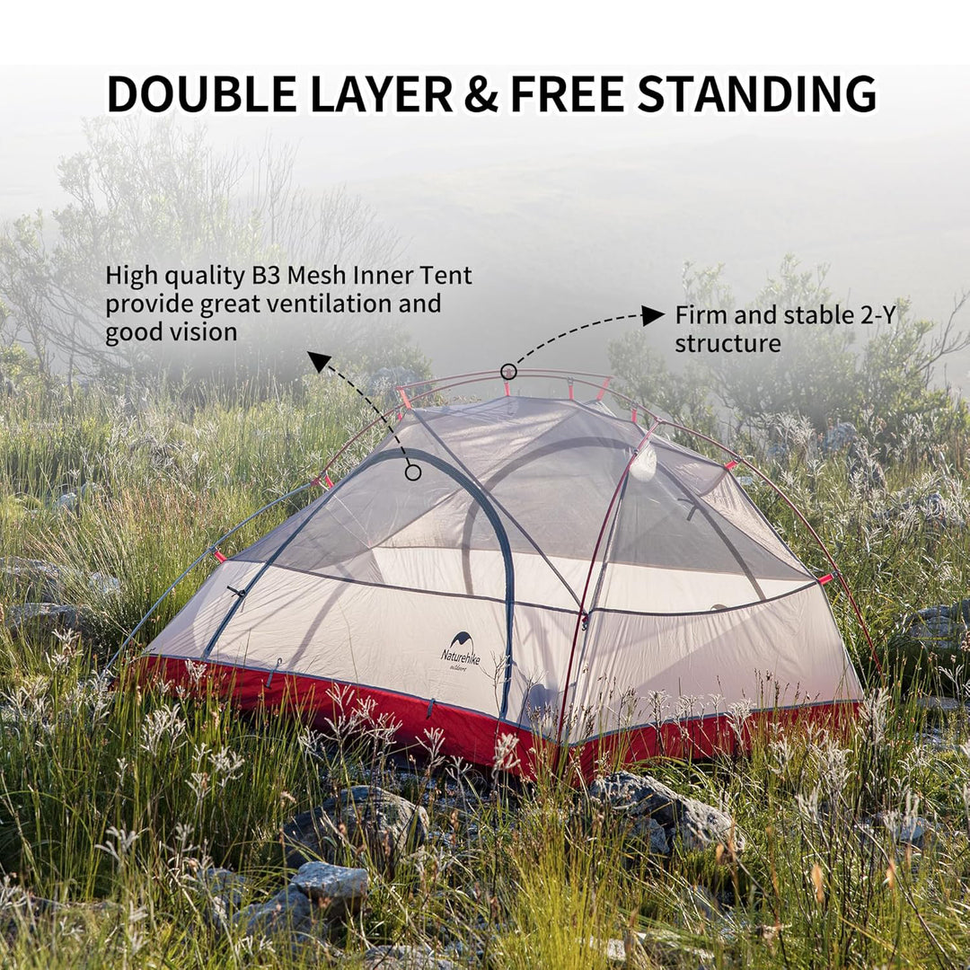 Star-River 4-Season Backpacking Tent is a double-wall, frameless tent made of high-quality B3 mesh inner tent and stable 2-Y structure. It provides excellent ventilation and vision. This tent is suitable for 4-season camping, with double-wall structure and frameless design.