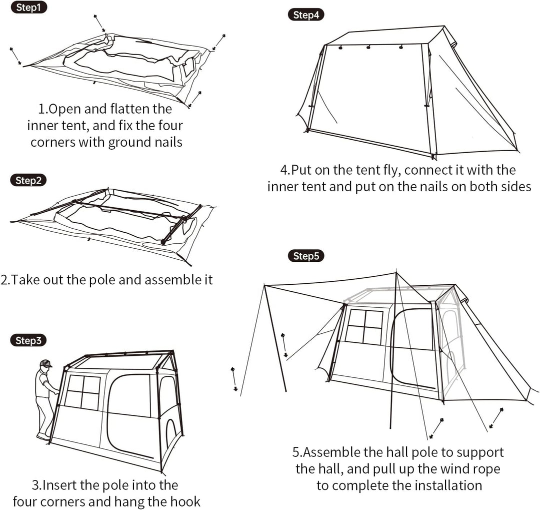 The Village 5.0 Instant Tent is designed for easy and quick setup, making it ideal for camping trips with minimal hassle.