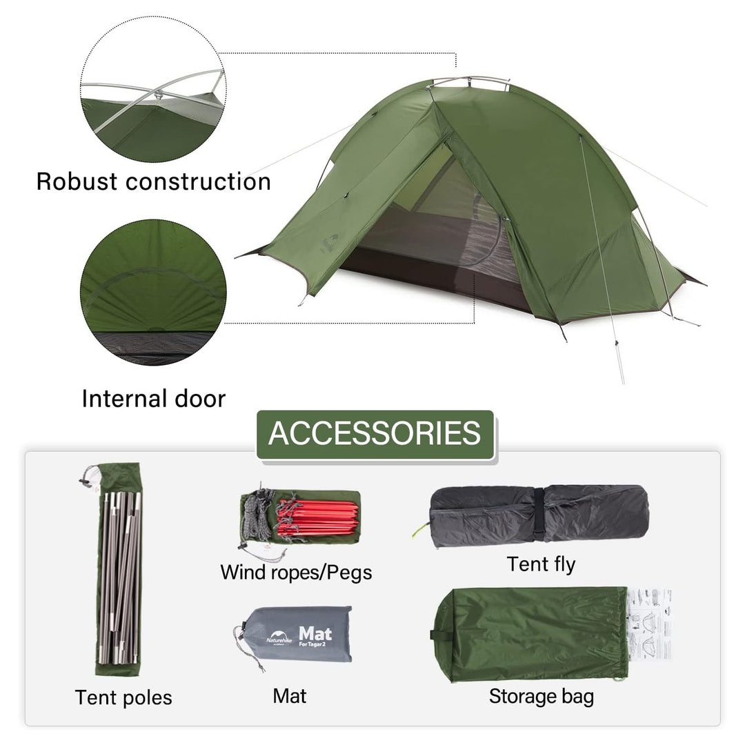 Naturehike Ultralight 20D Camping Backpack Tagar Tent for 1-2 Person NH17T140-J