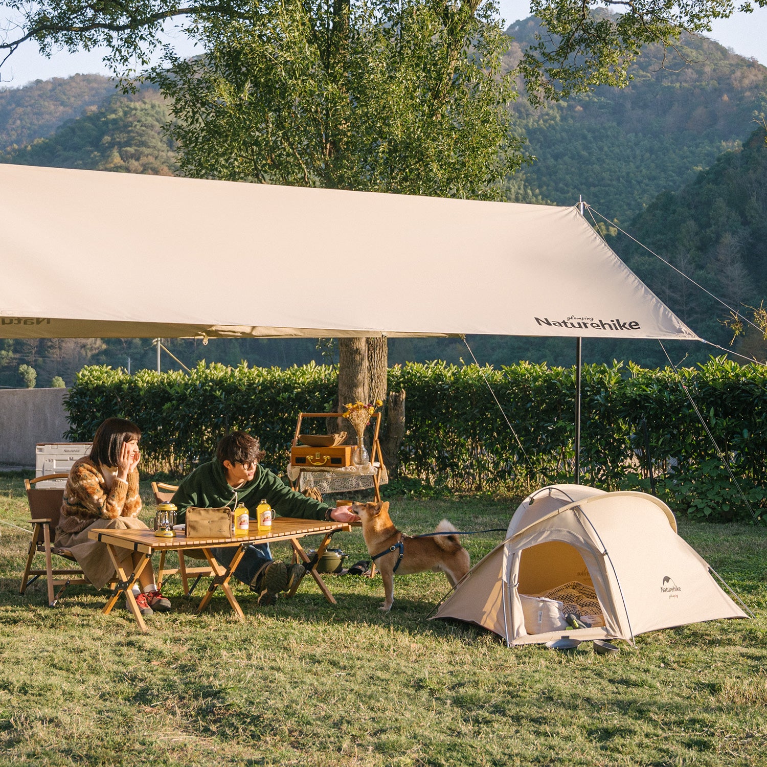 Amazon | Naturehike ネイチャーハイク Hiby 4人用 キャンピングテント ホワイトグレー/レッド | Naturehike |  サンシェード・シェルター